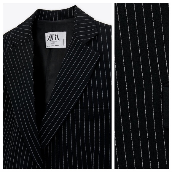 NWT. Zara Black Limited Edition Striped Oversize Blazer. Size XS-S. - Picture 4 of 10